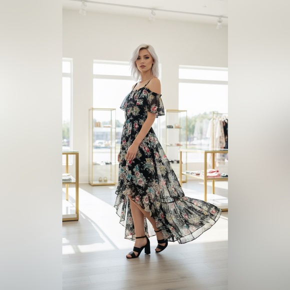 As U Wish | high low cold shoulder floral dress | XS - Picture 1 of 11
